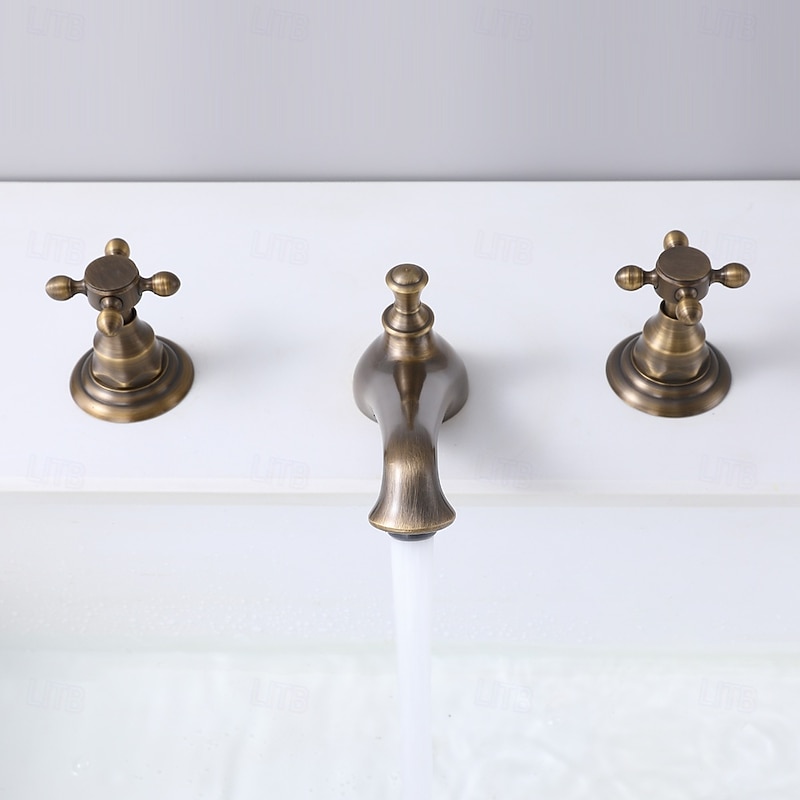 Bathroom Sink Faucet - Widespread Antique Brass Widespread Two Handles Three HolesBath Taps2