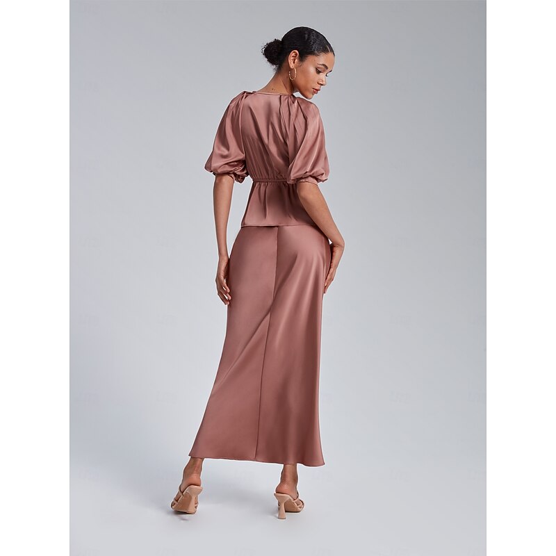 Elegant Satin Top and Skirt Set4