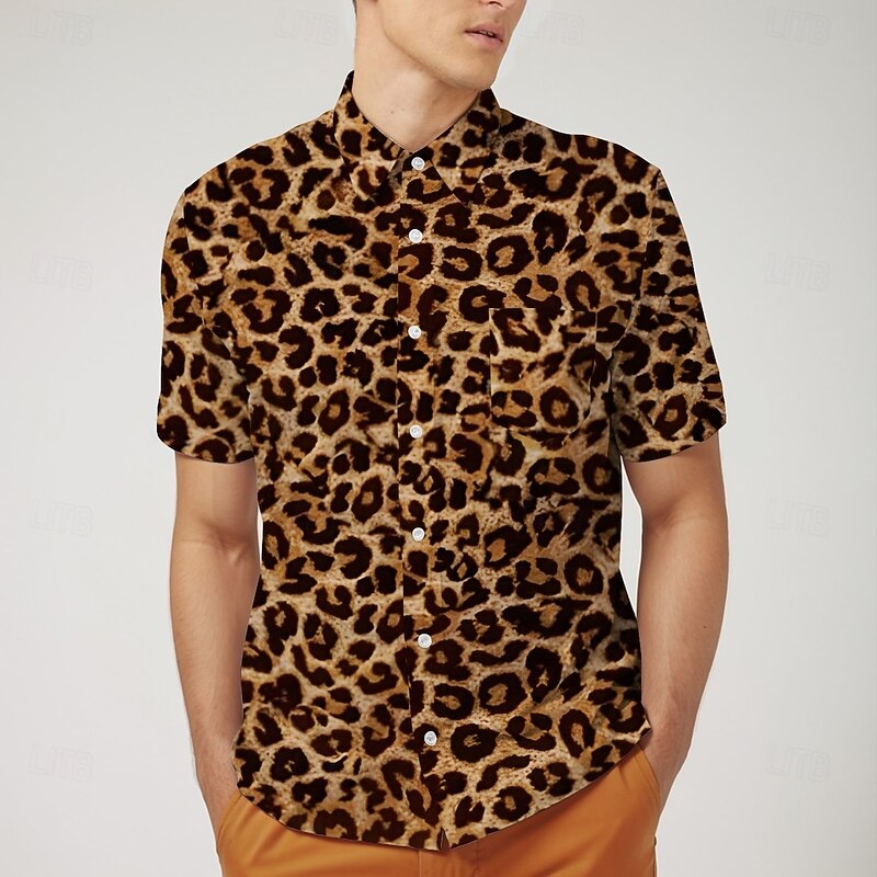 Retro Vintage 1970s Shirt Aloha Shirt Hippie Disco Animal Leopard Fancy Dress Men's Masquerade Vacation Party Pride Parade Adults' Shirt3