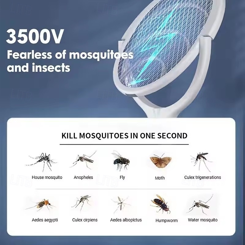 5-in-1 Electric Mosquito Swatter – Battery Powered Racket with LED Lamp, Fast Charging, Fly Bug Zapper, Safety Insulated ABS Design3