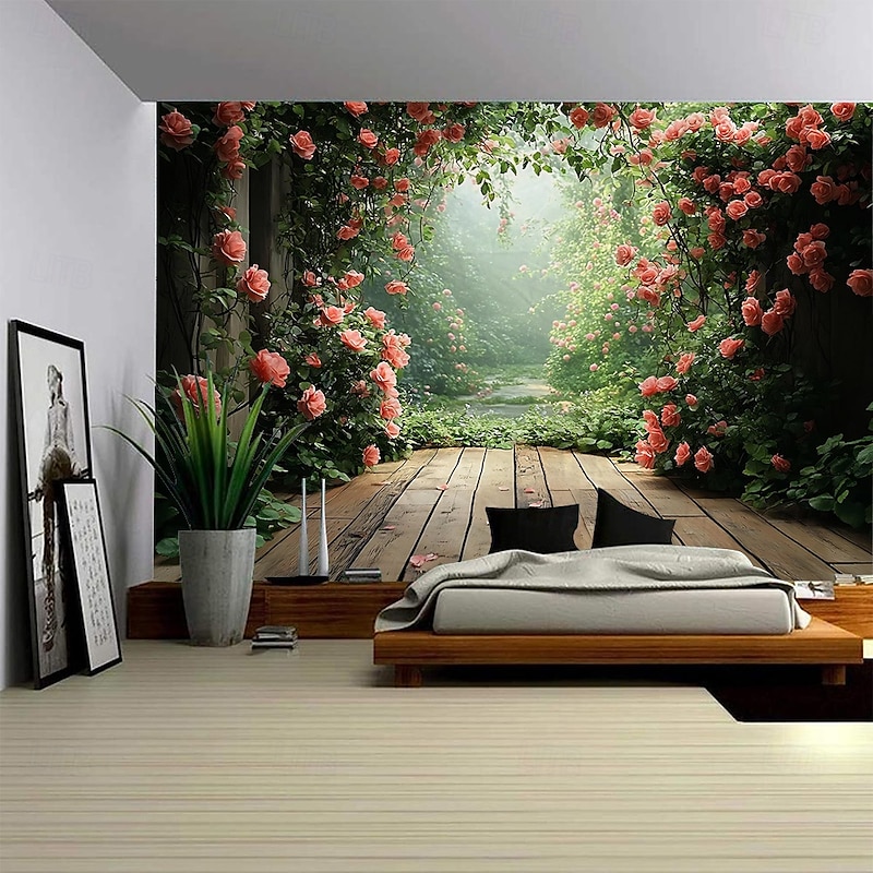 A Garden Plant Path Landscape Hanging Tapestry Mural Art Large Tapestry Mural Decoration Photo Background Carpet Curtain Home Bedroom Living Room Decoration2