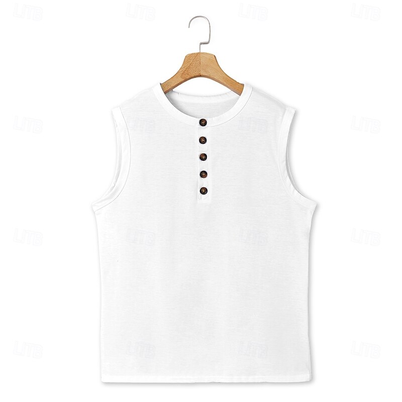 Men's Tank Top Vest Top Undershirt Sleeveless Shirt Sleeveless Henley Summer Plain Fashion Muscle Outdoor Going out Gym Black White Army Green Top Tee for Men4