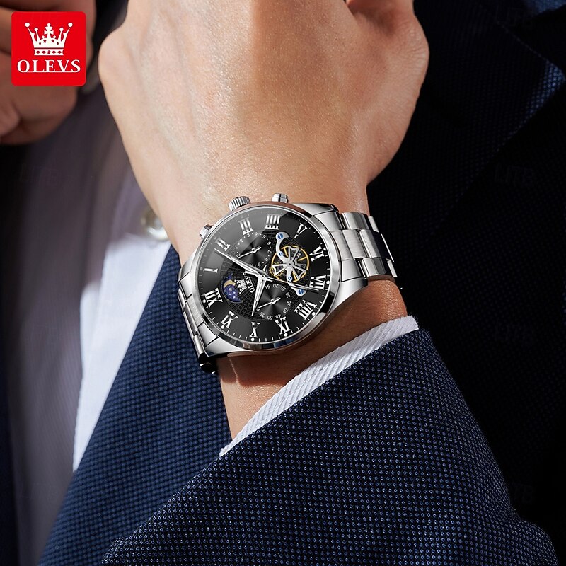 OLEVS 3640 Mens Watch Simple Original Brand Multifunctional Chronograph Moon Phase Quartz Watch Waterproof Watch4