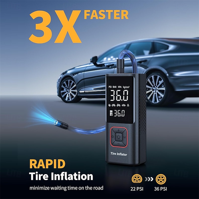 Cordless Tire Inflator Portable Air Compressor 150PSI Air Pump with Auto Shutoff Function for Car Tires Motorcycle Balls