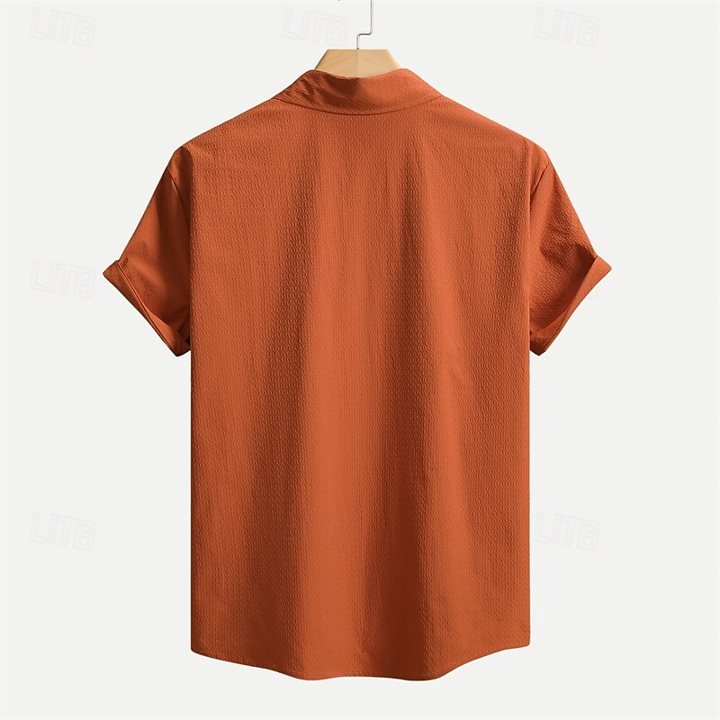 Men's Shirt Summer Shirt Casual Shirt Button Up Shirt Orange Green Beige Short Sleeve Plain Lapel Vacation Daily Clothing Apparel Fashion Casual Comfortable2