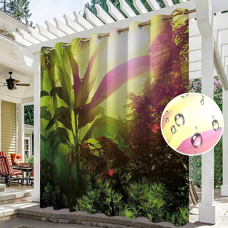 Waterproof Outdoor Curtain Privacy, Outdoor Shades, Sliding Patio Curtain Drapes, Pergola Curtains Grommet Forest Birds For Gazebo, Balcony, Porch, Party