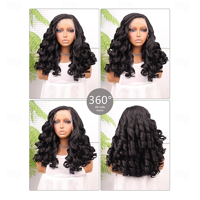 Synthetic Lace Wig Curly Style 18 inch Black Middle Part 13x4 Lace Front Wig Women's Wig Black2
