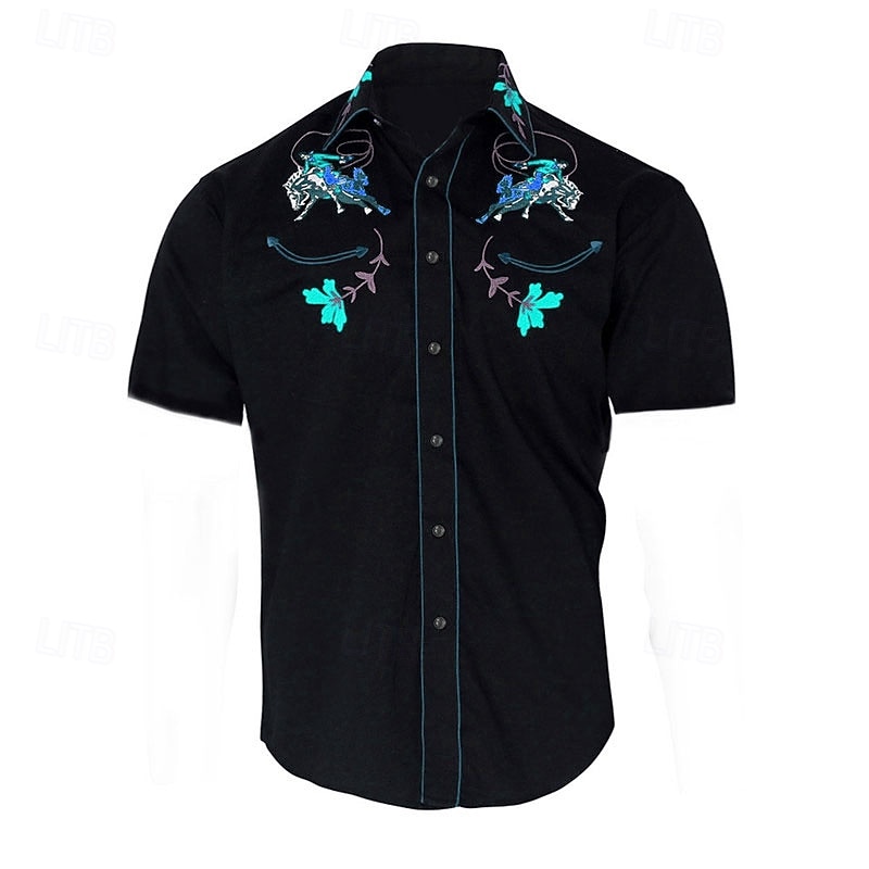 Men's Floral Graphic Prints Shirt Western Shirt Cowboy Shirt Short Sleeve Fashion Streetwear Designer Outdoor Street Daily Summer Spring Turndown Print Black Yellow Blue Purple Gray3