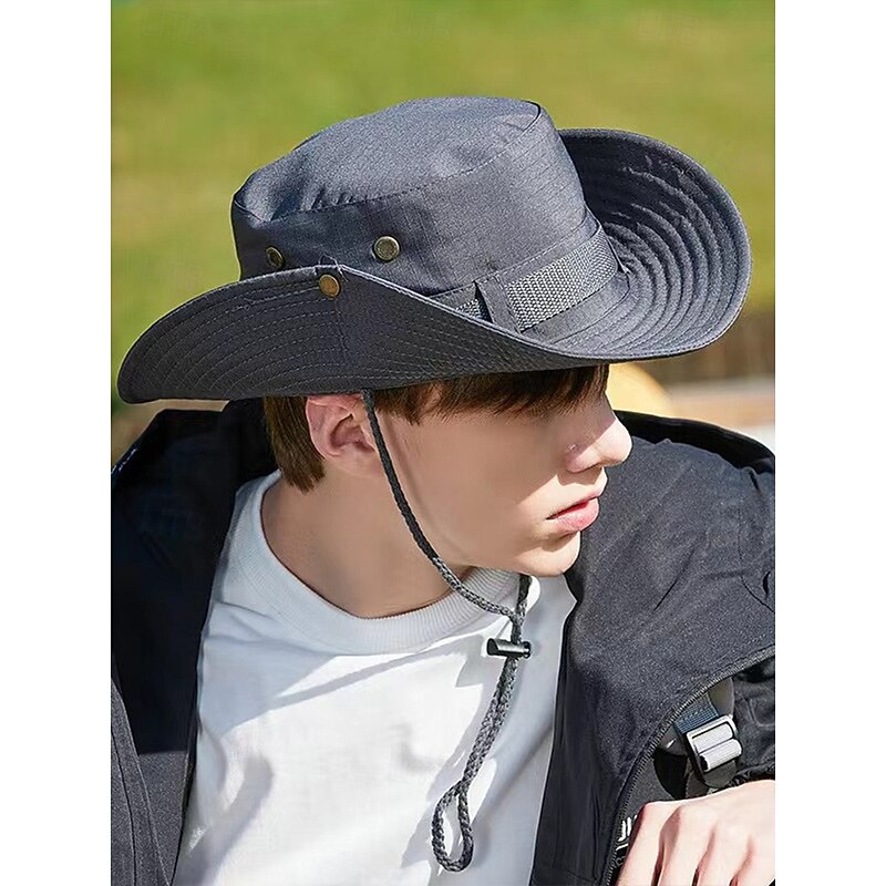 Men's Wide Brim Sun Hat - Foldable Outdoor Wide Brim Hat with Chin Strap, Breathable and UV Protection for Hiking, Fishing, Camping and Hunting2