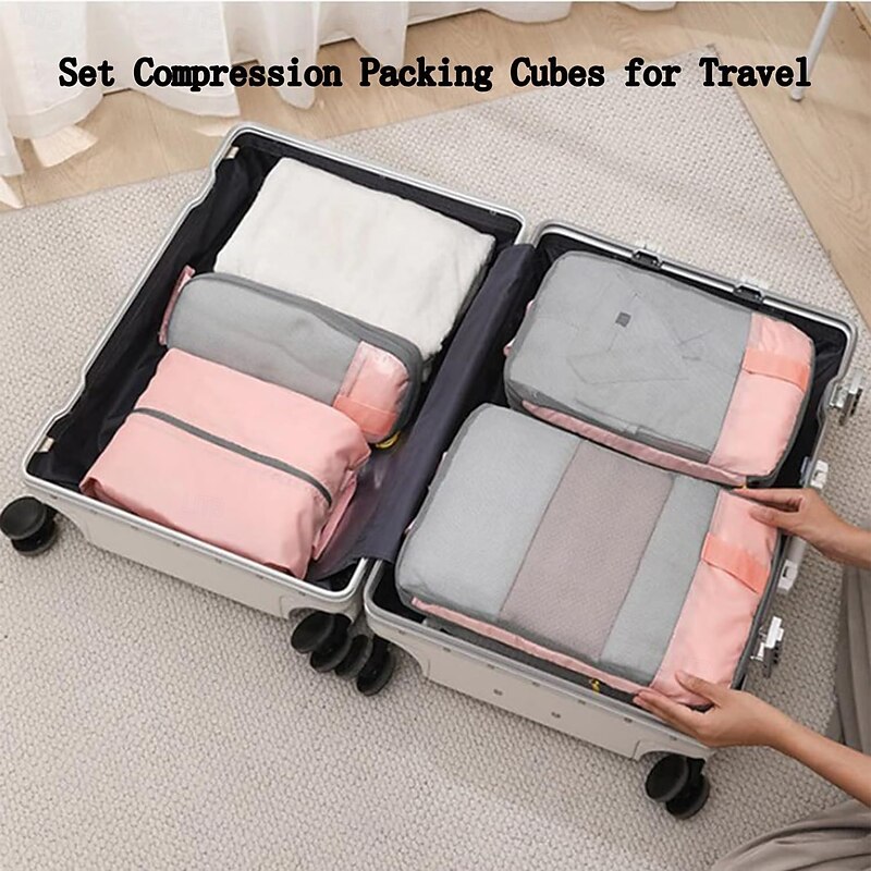 Compressed Packing Cubes Travel Storage Set, 3/6 Set Compression Packing Cubes for Travel, Mesh Visual Clothes Luggage Organizer Portable Lightweight Suitcase Bag3