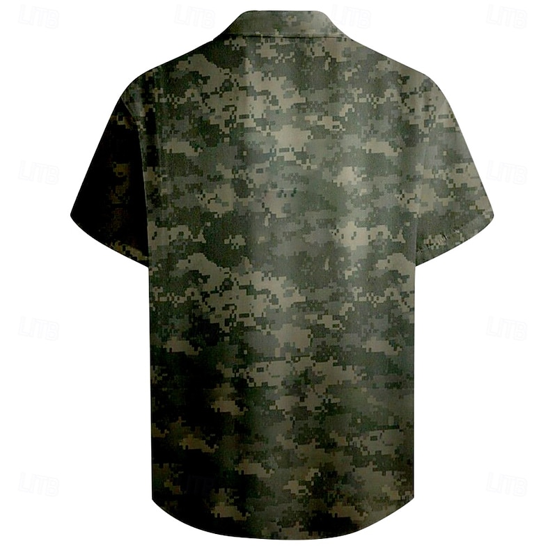 Men's Camouflage American US Flag Eagle Shirt Casual Shirt Button Up Shirt Short Sleeve Army Militray Outdoor Vacation Streetwear Summer Spring Turndown 3D Print Collared Shirts Army Green Dark Blue3