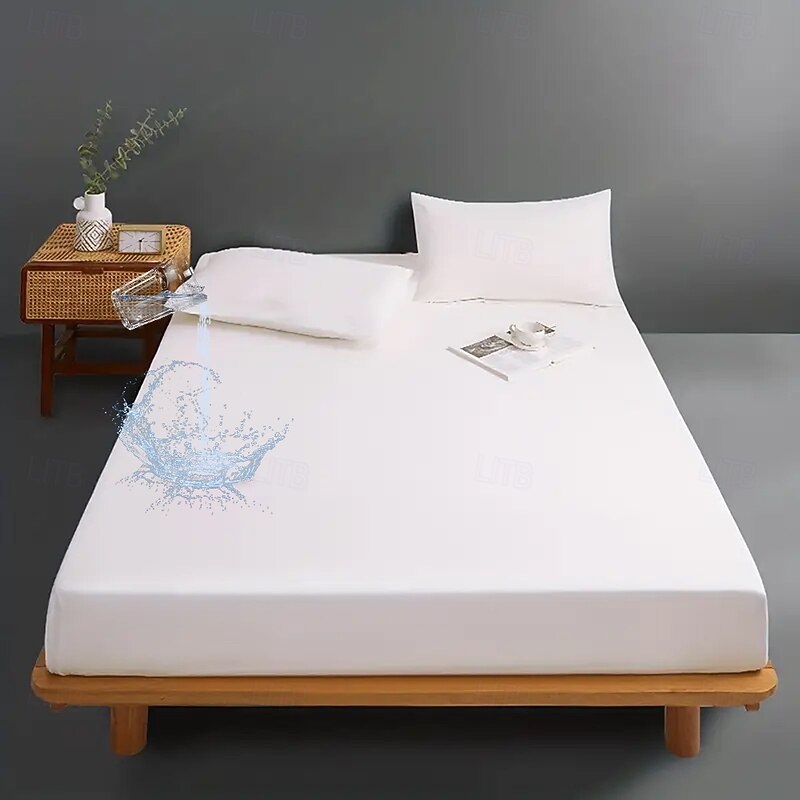 Queen Full King Protective Bed Cover Waterproof Mattress Protector Fitted Sheet Bed Protector Mattress Cover Smooth Top Breathable Skin Friendly Noiseless