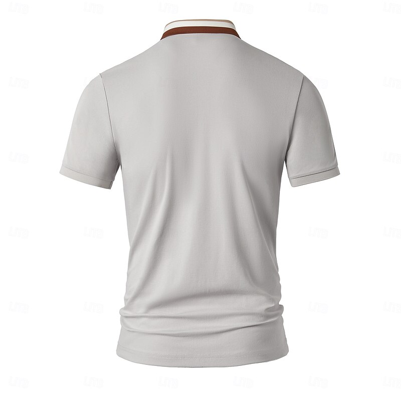 Men's Polo Knit Polo Sweater Formal Work Turndown Short Sleeve Solid Color Color Block Spring Black White Light Green Gray Polo4