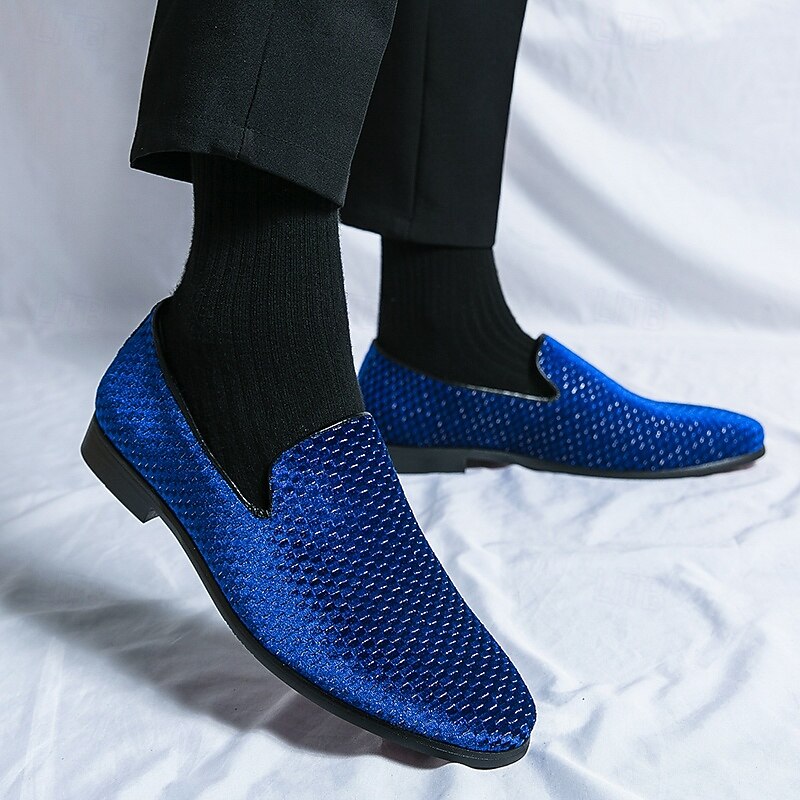 Men's Prom Shoes - Blue Textured Velvet Slip-On Loafers for Bold and Fashion-Forward Formal Wear4