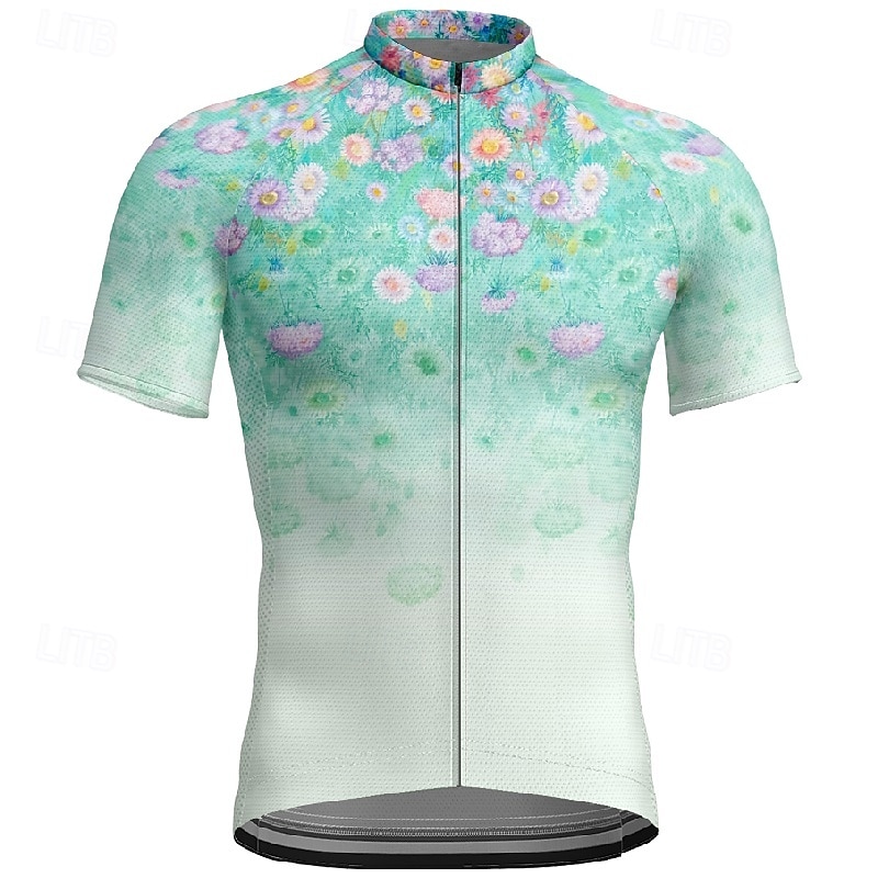 Men's Cycling Jersey Flower Short Sleeve Bike Tee Tshirt Jersey with 3 Rear Pockets Mountain Bike MTB Quick Dry Anatomic Design Wicking Breathable Sports Blue Khaki Clothing Apparel - Main Image