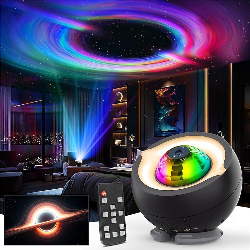 Galaxy Projector Star Projector with Interstellar Black Hole and Moving Green and Red Stars for Room Decor Party Gifts LED Night Light for Bedroom