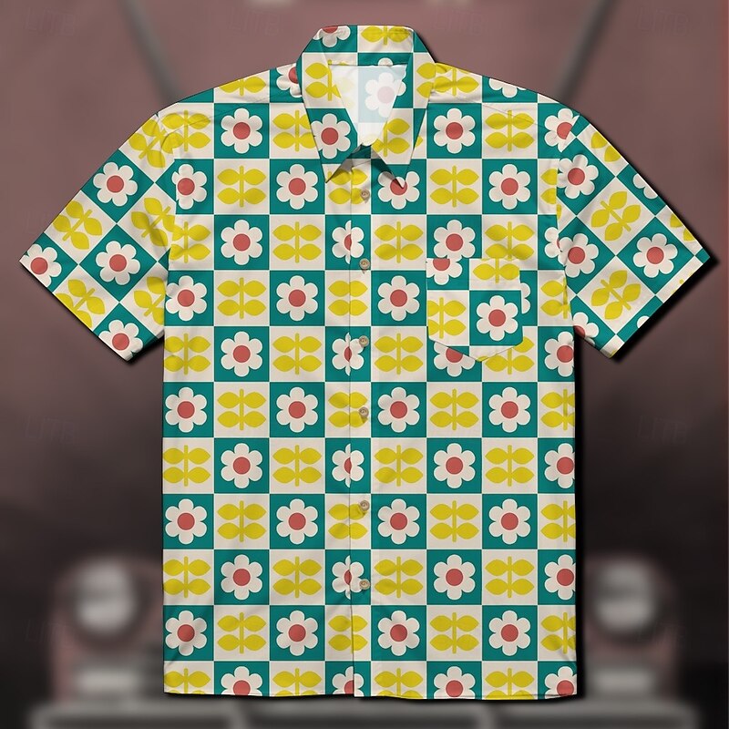 Retro Vintage 1970s Shirt Aloha Shirt Hippie Disco Floral Geometic Fancy Dress Men's Masquerade Vacation Party Pride Parade Adults' Shirt3