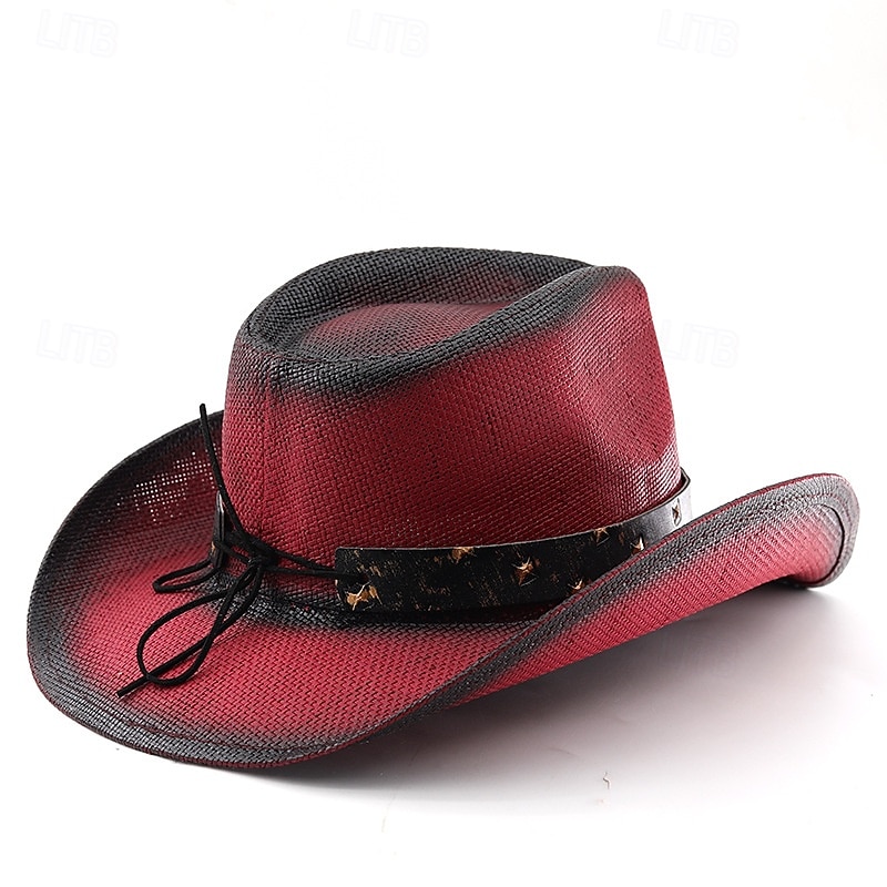 Men's Sun Hat Cowboy Hat Fedora Trilby Hat Black Red Polyester Vintage Style Fashion 18th Century State of Texas Daily Theme Party Solid / Plain Color Sunscreen Cosplay3