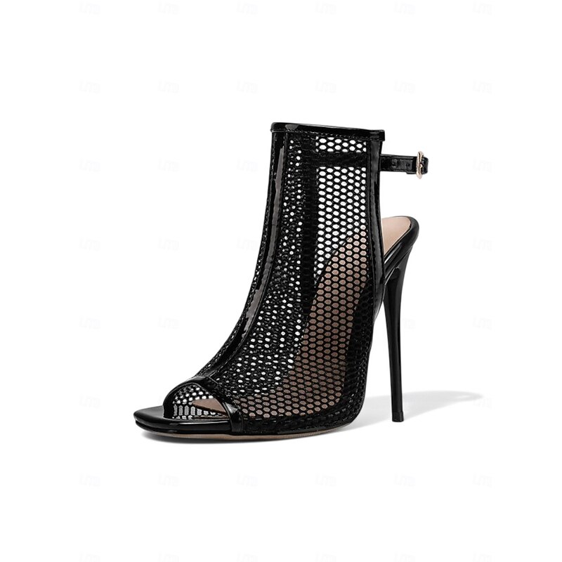 Women's Black Mesh Peep-Toe Stiletto Sandals – Sexy High Heel Party Shoes with Ankle Strap4