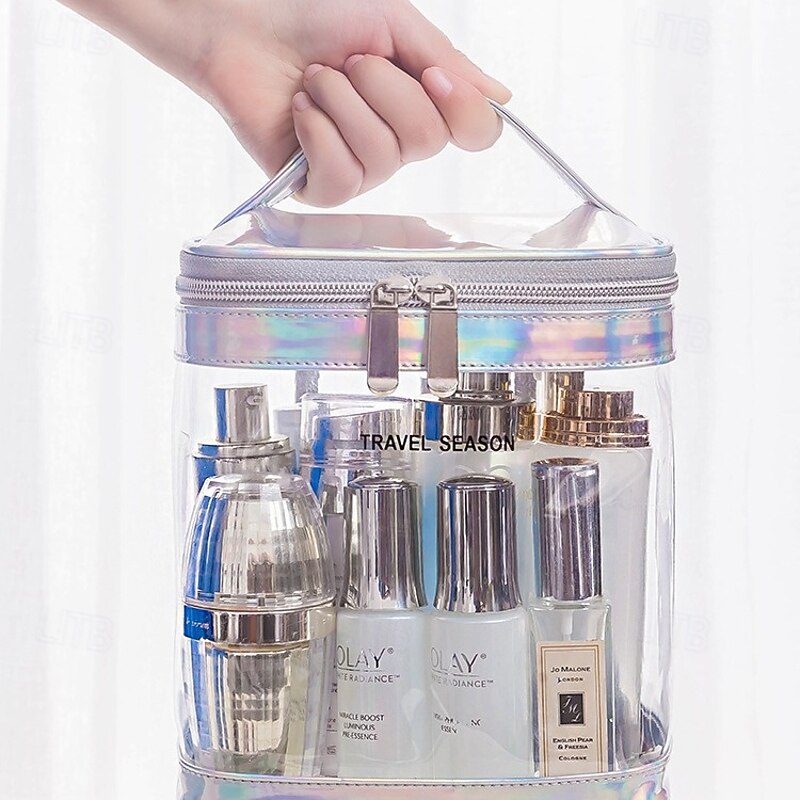 Transparent Toiletry Bag, Large Capacity Stylish Travel Cosmetic Organizer, Portable Handheld Makeup Storage Pouch3