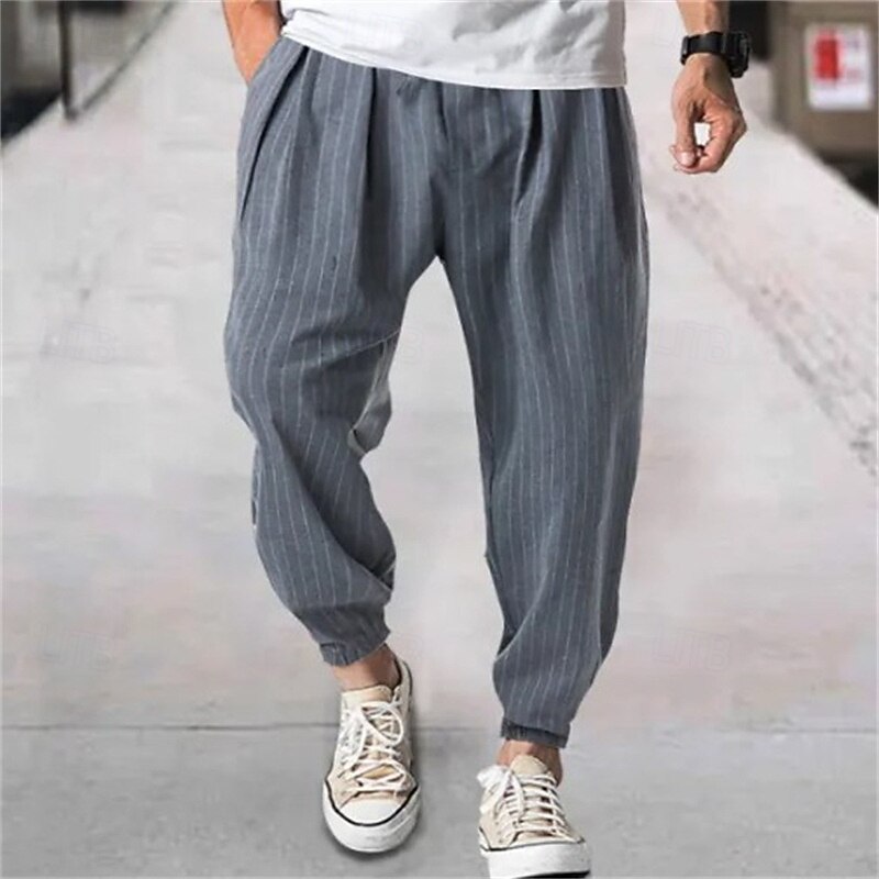 Men's Joggers Trousers Casual Pants Pocket Drawstring Elastic Waist Striped Comfort Sports Outdoor Daily Fashion Casual Black Navy Blue Micro-elastic3