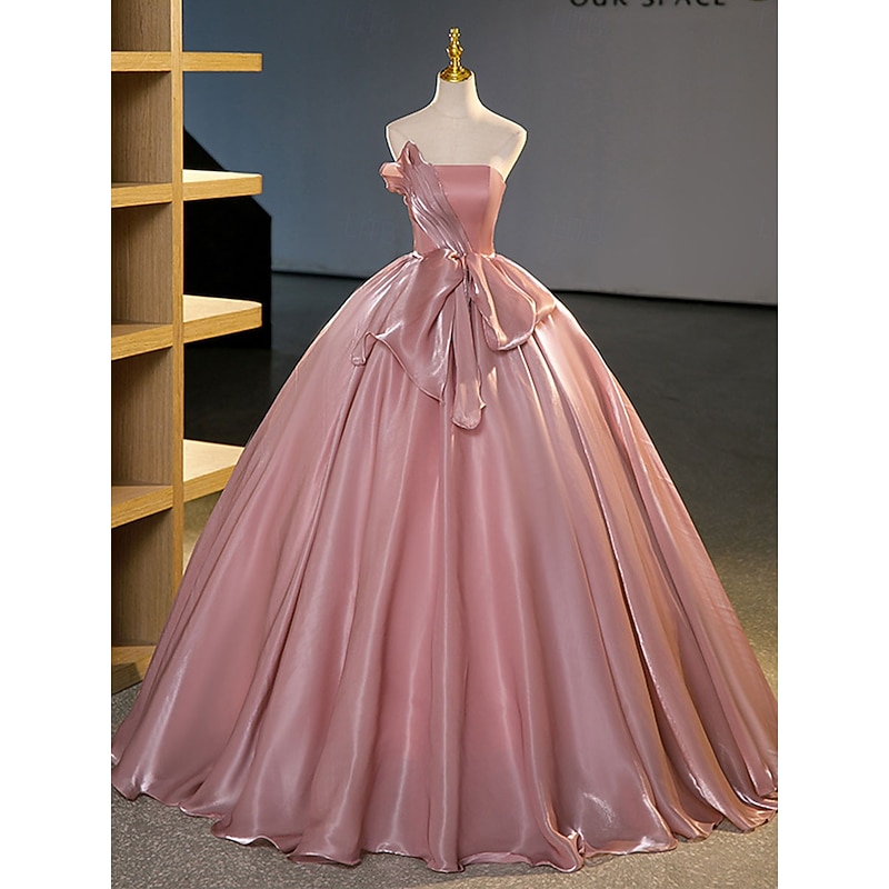 Ball Gown A-Line Quinceanera Dresses Elegant Dress Wedding Wedding Guest Floor Length Sleeveless Strapless Organza Backless with Pleats
