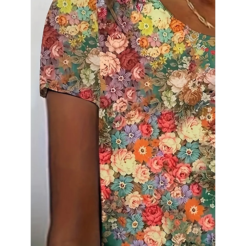 Women's T Shirt Summer Tops Floral Graphic Classic Casual Short Sleeve Crew Neck Crop Tops Daily Weekend Print Rainbow Summer Spring Fall3