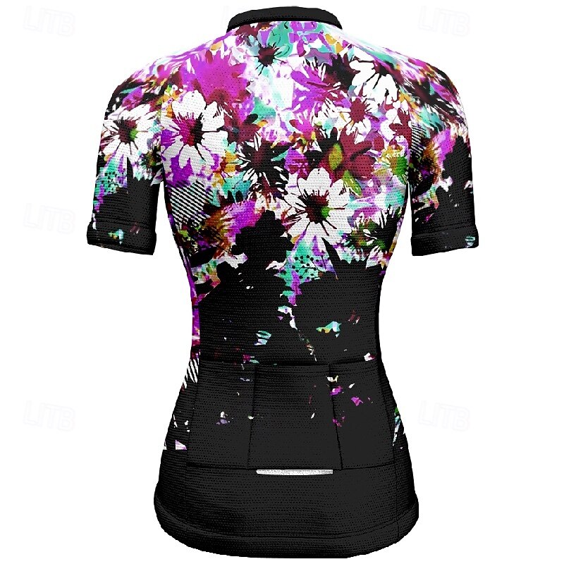 Women's Cycling Jersey Flower Short Sleeve Bike Tee Tshirt Jersey with 3 Rear Pockets Mountain Bike MTB Quick Dry Anatomic Design Wicking Breathable Sports Blue Purple Green Clothing Apparel2