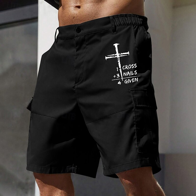 Men's Cargo Shorts Work Shorts Elastic Waist Multi Pocket Letter Cross Knee Length Sports Outdoor Casual Camping & Hiking Classic Shorts Black Army Green Micro-elastic