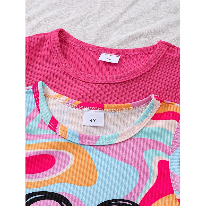 2 Pieces Kids Girls' Heart Crewneck Tank Top & Shorts Set Set Sleeveless Active Outdoor 4-7 Years Summer Pink3