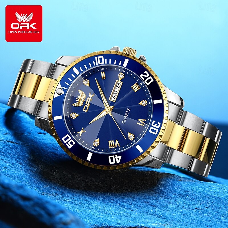OPK Brand Men's Watches Simple Casual Original Quartz Watch Waterproof Stainleess Steel Luminous Dual Calendar Display Original Watch 81714
