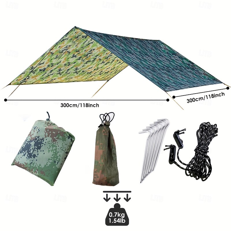 1pc Outdoor Multi-Functional Square Canopy - UV Protection Beach Shade with Lightweight Silvery Coated Fabric 122 lbs Tensile Strength Green & Blue Camouflage Design for Camping Picnics Backyard2