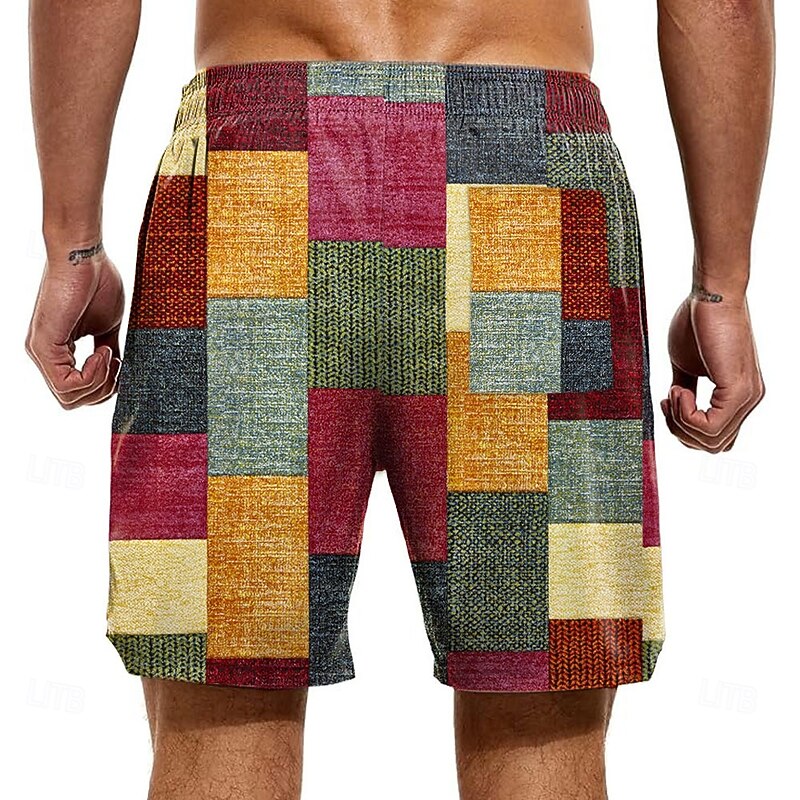 Men's Color Block Patchwork Lined Shorts 2 in 1 Board Shorts Swim Shorts Mid Waist Hawaiian Vacation Holiday Beach Wear Side Pockets With Compression Liner Elastic Drawstring Waist Designer Clothing2
