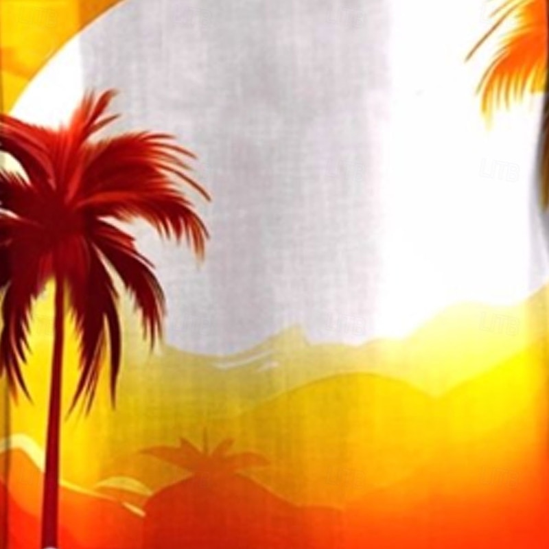 Men's Coconut Tree Sunset Tropical Plants Shirt Summer Hawaiian Shirt Button Up Shirt Short Sleeve Hawaiian Vacation Beach Wear Summer Spring Turndown 3D Print Collared Shirts Front One Pocket Orange2