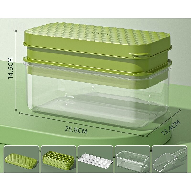 Ice Cube Tray with Lid&Bin, Ice Cube Mold with 32/64 Cubes, Stackable Ice Trays for Freezer with Easy-Release Silicone Bottom, for Drinks, Coffee, cocktail4