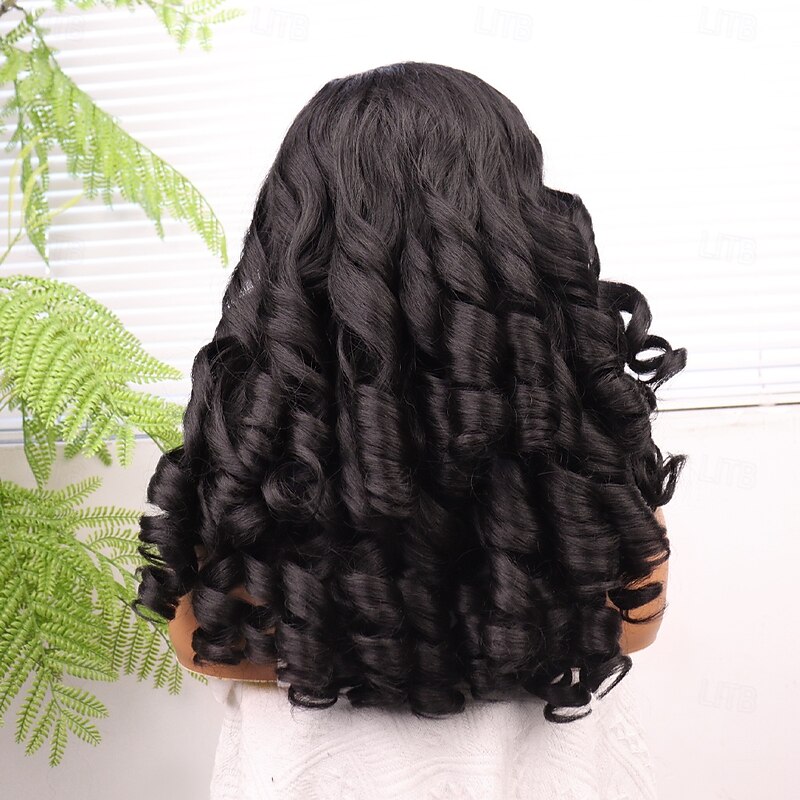 Synthetic Lace Wig Curly Style 18 inch Black Middle Part 13x4 Lace Front Wig Women's Wig Black4