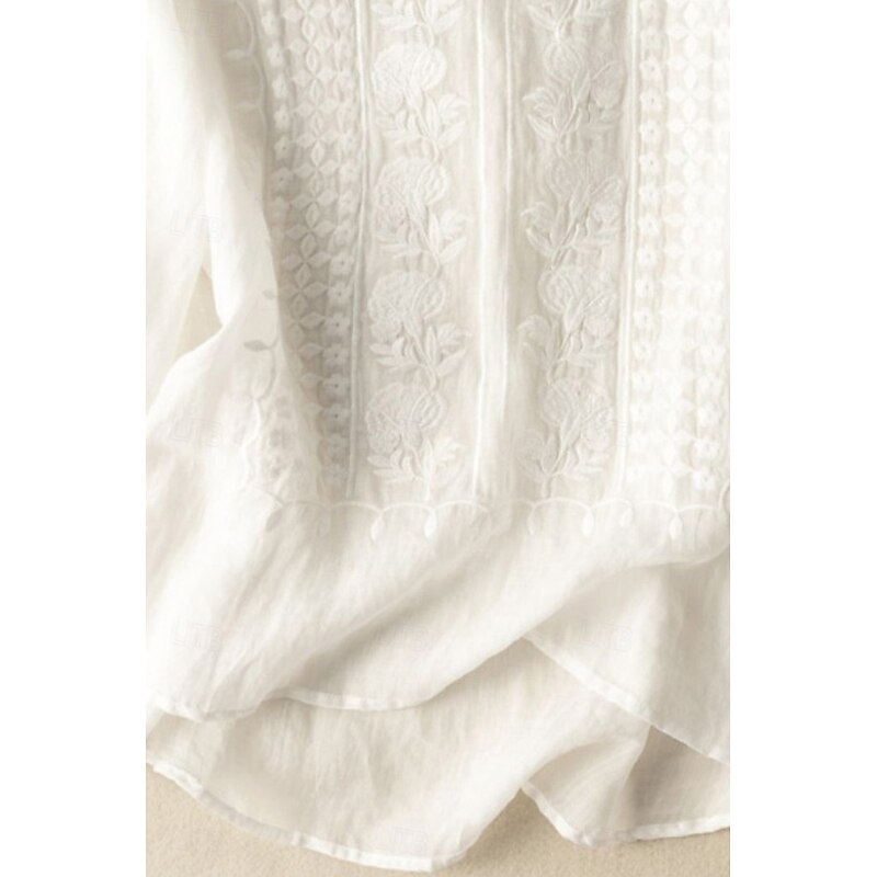 Women's Shirt Linen Shirt Blouse Cotton Linen Shirts Plain Modern Half Sleeve Crew Neck Regular Tops Daily Holiday Going out Mesh White Yellow Blue Purple Khaki Summer4