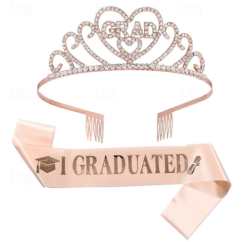 2025 Graduation Party Supplies Kit, Glittered Metal Graduation Princess Grad Crown Tiara Class of 2025 Graduate Sash2