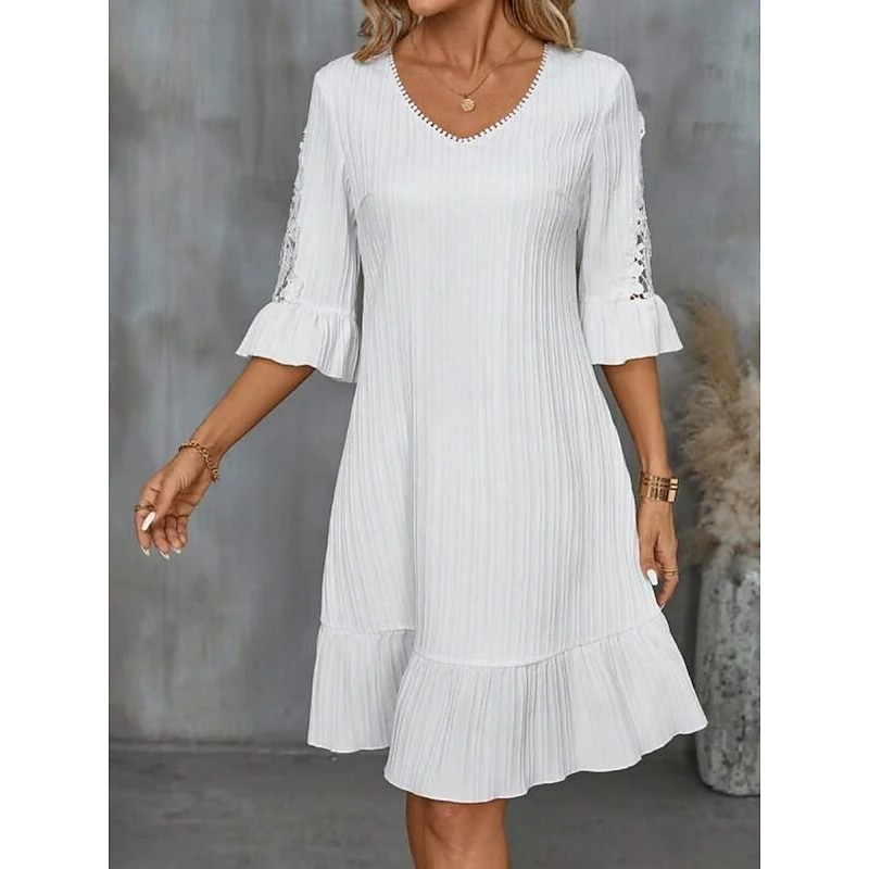Women's Mini Dress White Dress Lace Dress Casual Dress Summer Dress Fashion Classic Modern Daily Weekend Regular Fit Plain Half Sleeve V Neck White Summer4