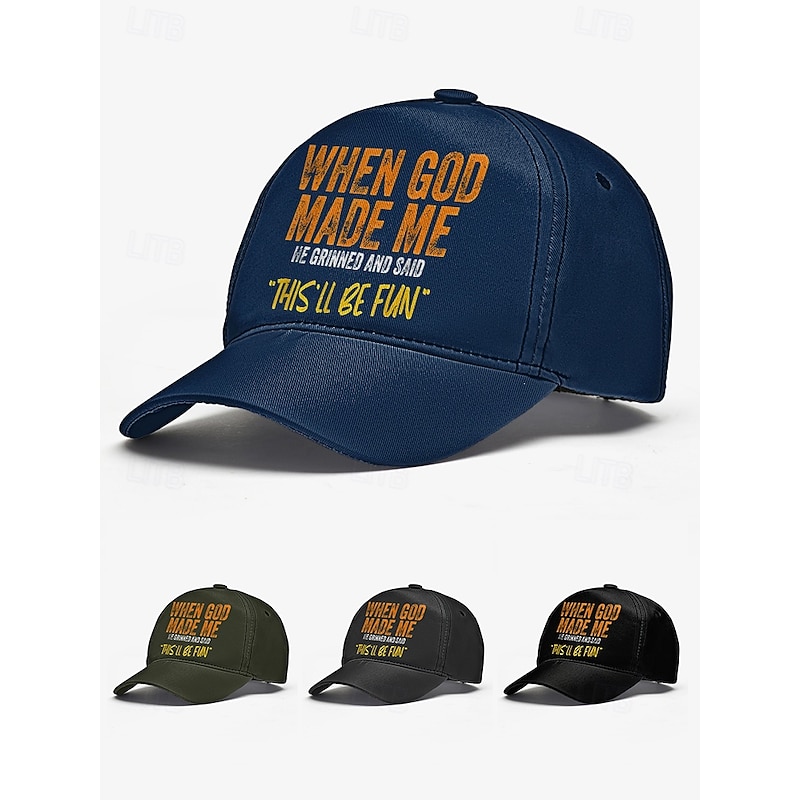 Funny Embroidered Baseball Cap for Men – 'When God Made Me' Adjustable Cotton Dad Hat, Casual Outdoor Trucker Cap for Sports, Travel & Daily Wear2