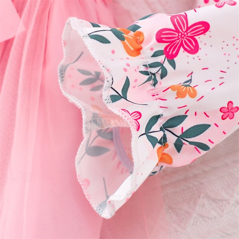 Kids Girls' Dress Flower Long Sleeve Outdoor Casual Tie Knot Fashion Adorable Polyester Knee-length Casual Dress A Line Dress Summer 4 years+ Pink Red Brown4