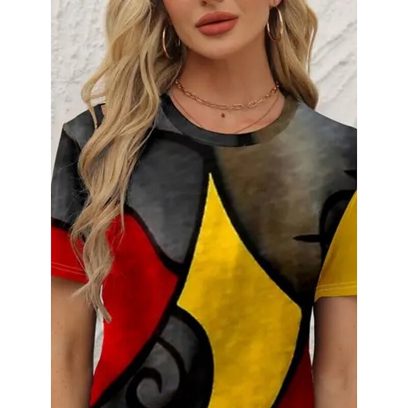 Women's T Shirt Abstract Fashion Modern Short Sleeve Crew Neck Regular Tops Daily Print Brown Gray Summer2