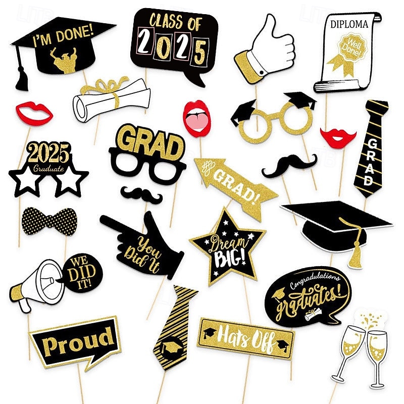 25pcs Graduation Party Photo Props, 2025 Graduation Ceremony Decoration, Photo Booth Background Decor for Graduation Celebrations