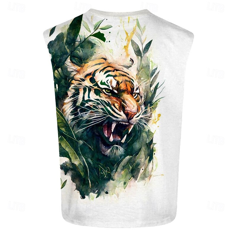 Men's Tiger T Shirt Short Sleeve T shirt 3D Print Crew Neck Shirt Sports Fashion Street Sports Outdoor Casual White Summer Spring Clothing Apparel S M L XL XXL XXXL2