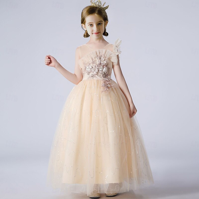 Kids Girls' Party Dress Solid Color Sleeveless Special Occasion Princess Polyester Mesh Party Dress Summer Spring kids Champagne Pink Light Blue
