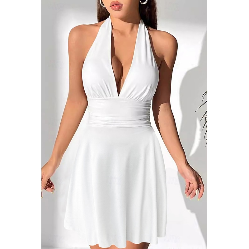 Women's Mini Dress White Dress Graduation Dress Fashion Outdoor Birthday Graduation Regular Fit Plain Sleeveless Halter Neck Black White Red Summer