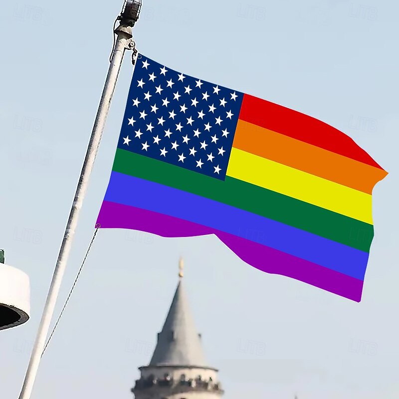 June Pride Month LGBTQ LGBT Pride Flag Rainbow Happy Pride Outdoor Decoration Indoor with Grommets House Yard Garden Decorations Holiday Banner Sign