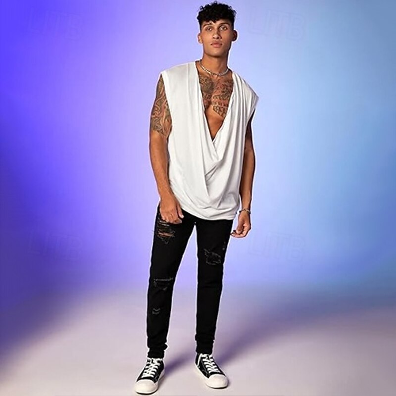 Men's Tank Top Vest Undershirt Sleeveless Shirt Sleeveless Deep U Summer Plain Fashion Classic Comfortable Street Casual Sports White Top Tee for Men4