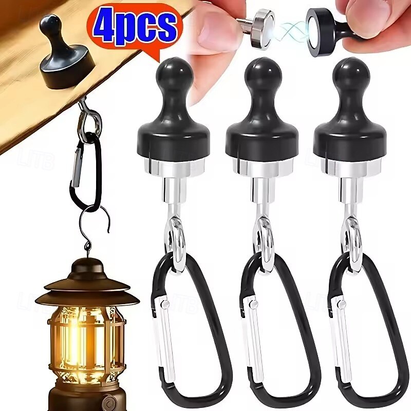 4Pcs Outdoor Camping Strong Magnetic Hooks Tent Canopy Carabiners Mountaineering Buckle Magnet Hanger Camping Light Hook Accessories