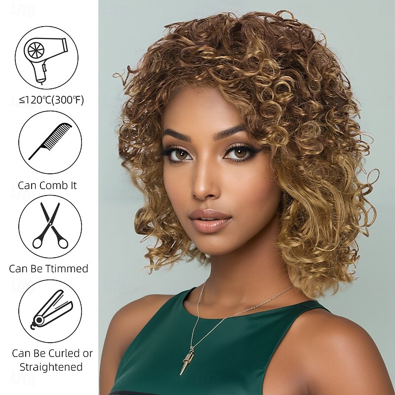 Synthetic Wig Wavy Curly Weave Asymmetrical Deep Parting Machine Made Wig 10 inch A1 Synthetic Hair Women's Classic Comfortable Color Gradient Multi-color3